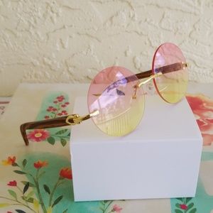 2019 CLEAR 2 TONE ROUND FRAMELESS SUNGLASSES.